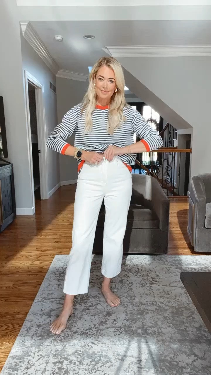 Casual Outfit Idea // Wearing a small in sweater & 26 in jeans (jeans are true denim and don’t have much stretch) I linked similar booties to the ones I’m wearing. 

Spring outfit idea, winter outfit idea, cute winter outfit, outfit inspo, winter fashion, spring fashion, white jeans, striped sweater, booties, date night outfit idea. 

#LTKSeasonal #LTKfindsunder50 #LTKfindsunder100