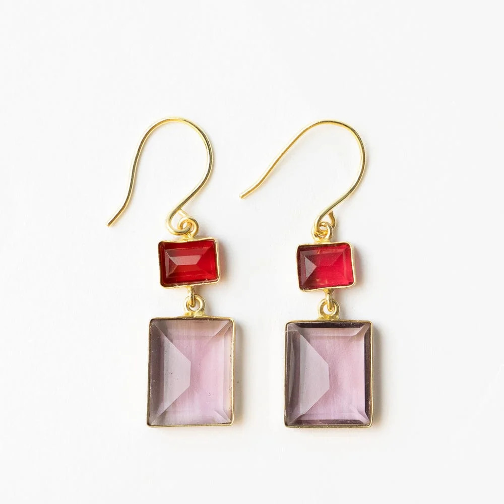 Veronica Two Tone Color Cut Glass Dangle Earring Red | INK+ALLOY