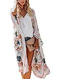 Hibluco Women's Sheer Chiffon Floral Kimono Cardigan Long Blouse Loose Tops Outwear | Amazon (US)