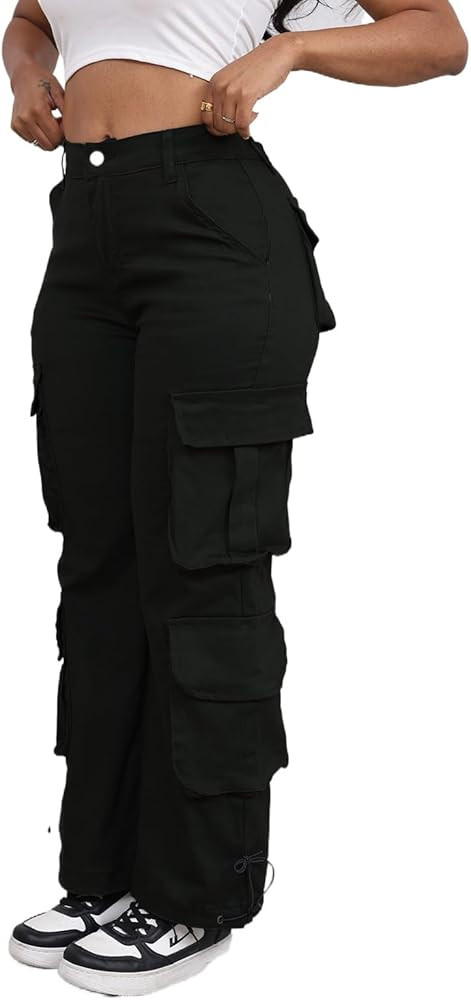DvaeMalligo Womens Wide Leg Cargo Pants High Elastic Waisted Casual Multi Pockets Loose Fit Strai... | Amazon (US)