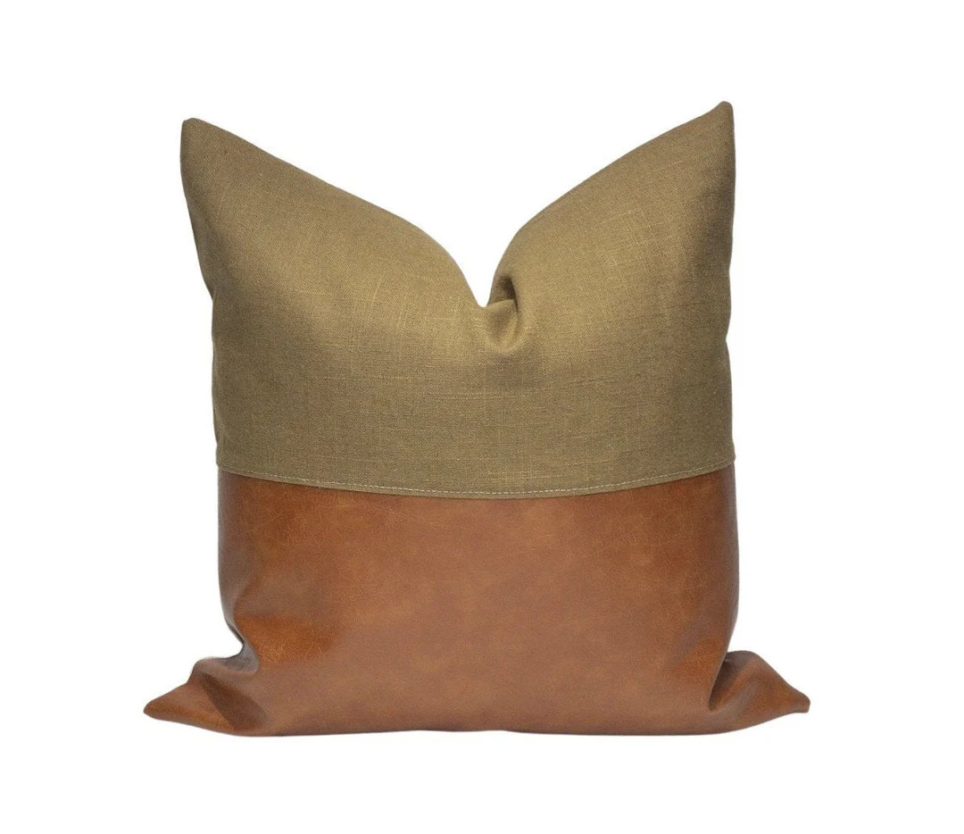 Cognac Faux Leather  Throw Pillow Cover  Accent Pillow Cover - Etsy | Etsy (US)