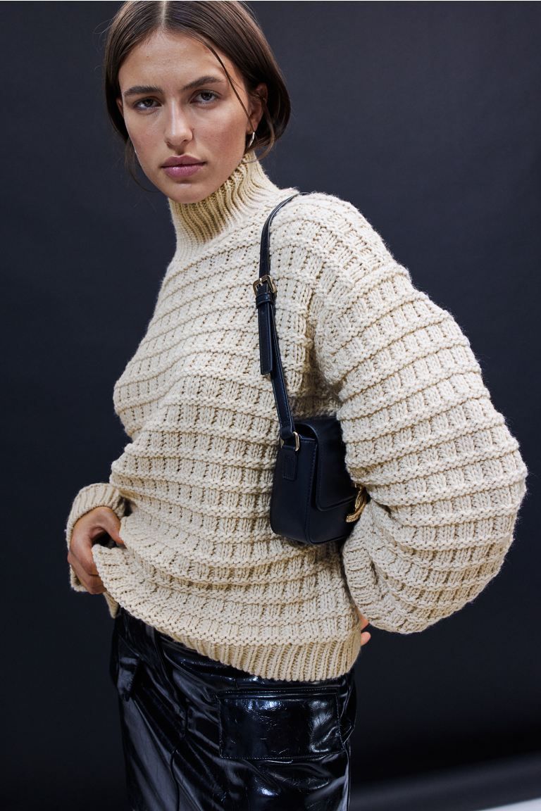 Oversized Mock-turtleneck Sweater - Light beige - Ladies | H&M US | H&M (US)