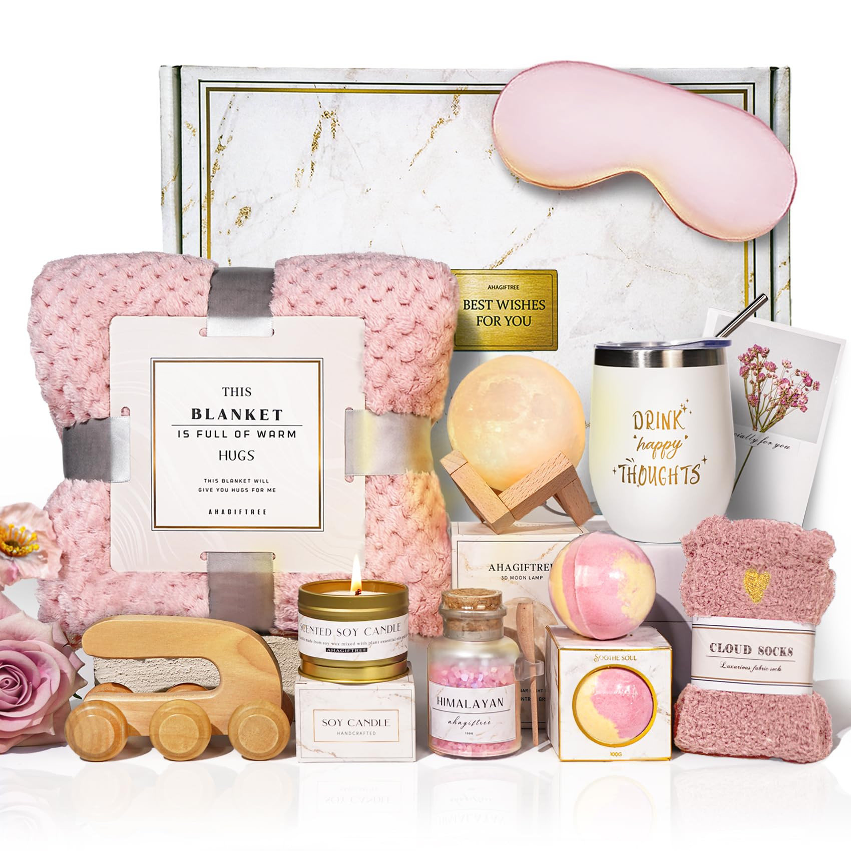 AHAGIFTREE Birthday Gifts,self Care,11PC Care Package with Moon Lamp,Get Well Soon Gift Baskets f... | Amazon (US)