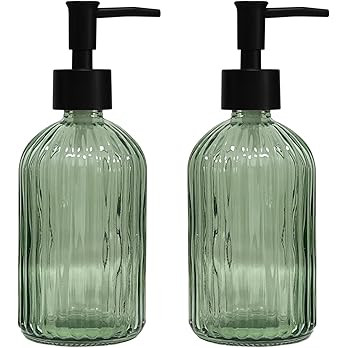 Green Glass Soap Dispenser Set with Black Pump, 13.5oz Refillable Liquid Hand Soap Dispenser, Lot... | Amazon (US)
