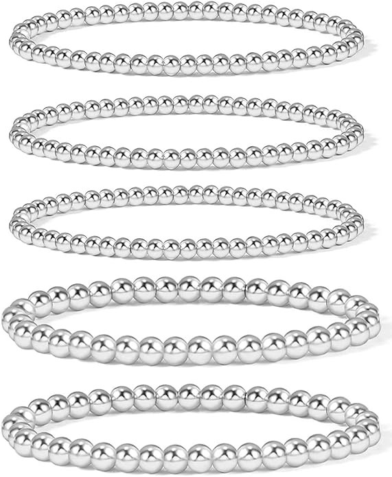 Elegance 11 designs 14K Gold Plated Bead Ball Bracelet Stretchable Elastic Gold Beaded Bracelets ... | Amazon (US)