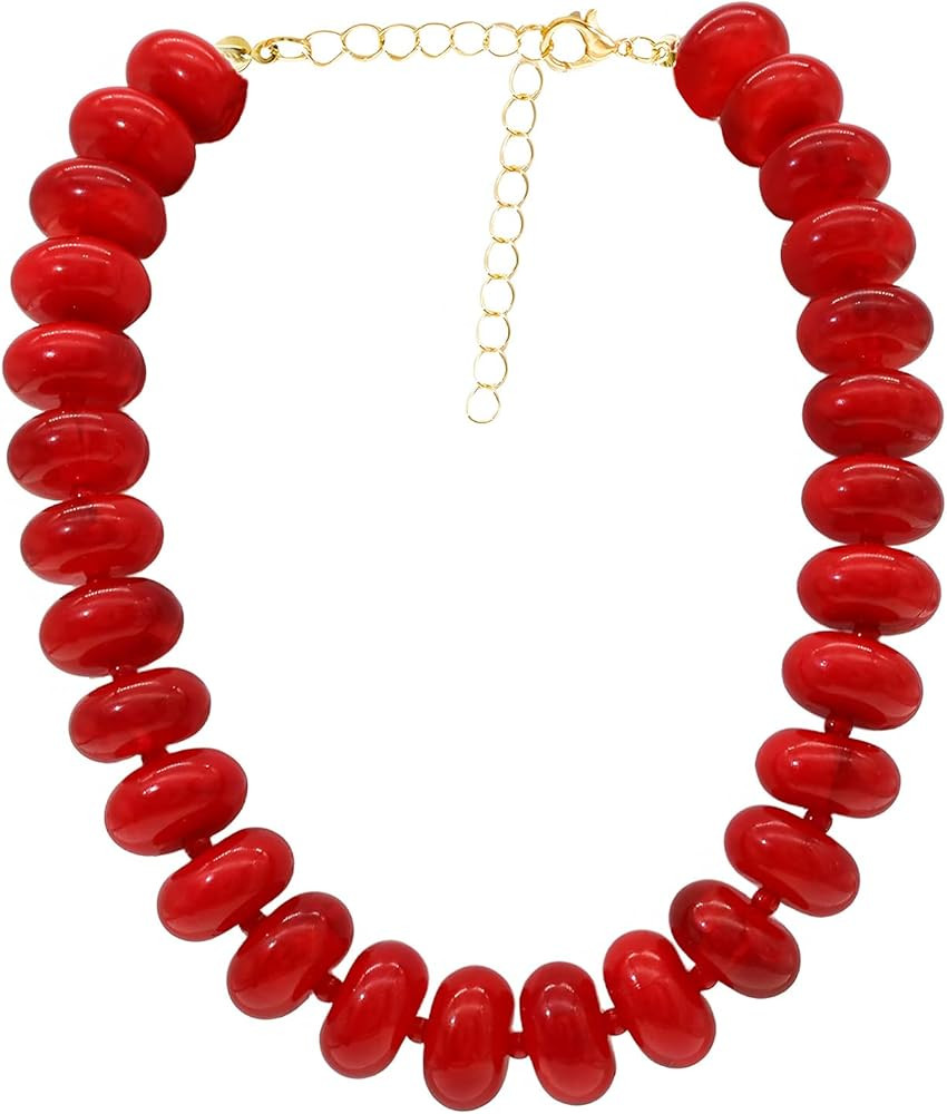 Chunky Beaded Necklace for Women Large Big Bead Choker Necklaces Trendy Boho Bold Statement Beads... | Amazon (US)