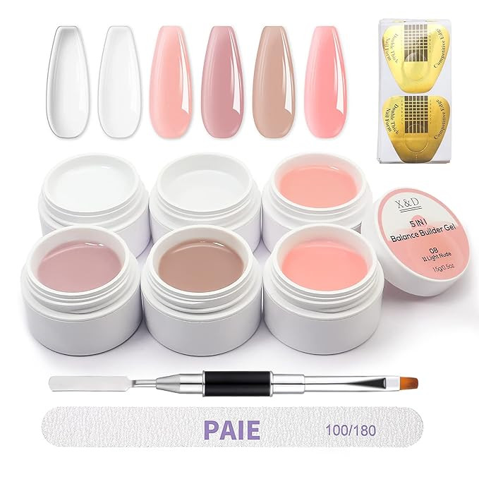 X&D Poly Gel Nail Kit Natural Clear 6 Colors Poly Nail Gel Kit Quick Dry Nail Extension Balance B... | Amazon (US)