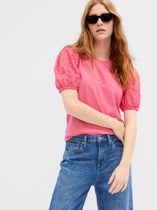 ForeverSoft Eyelet Puff Sleeve Top | Gap Factory