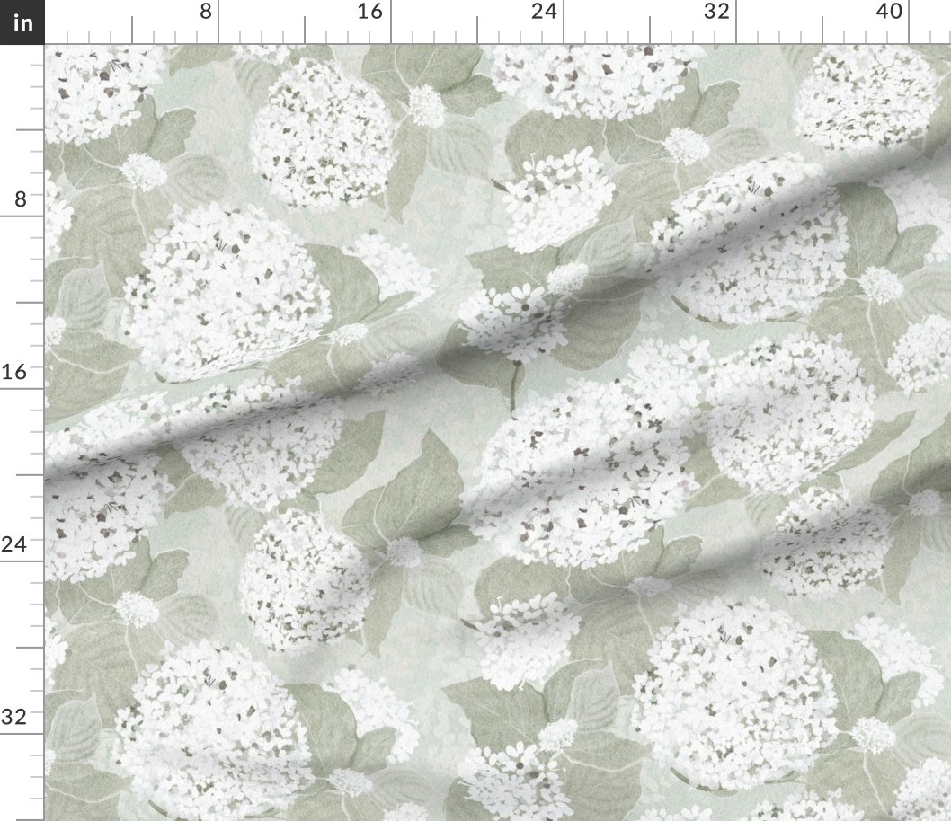 Hydrangea Flowers On Light Sage with vintage texture Fabric | Spoonflower | Spoonflower