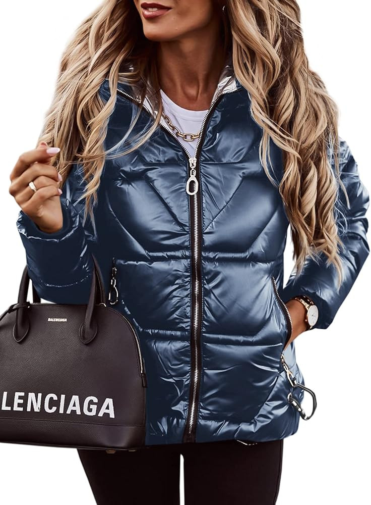 Jeanewpole1 Women's Down Hooded Thickened Jackets Water-Resistant Full-Zip Coats | Amazon (US)