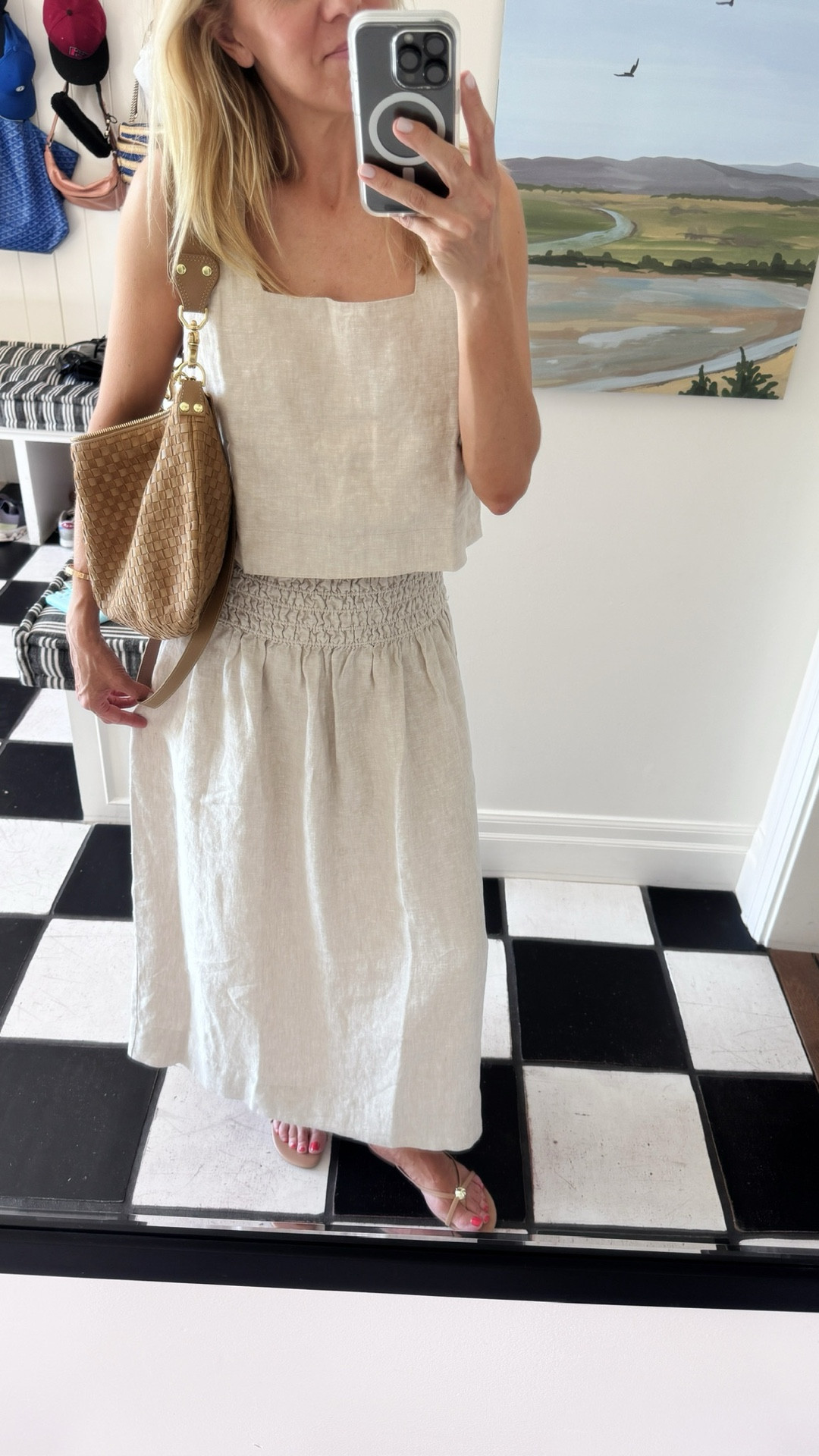 Gretchen’s Thursday OOTD 🫶🏻

Matching linen skirt set. Skirt has smocking at the top, which we love. 

P.S. exact purse sold out but linking 2 similars. 👏🏻👏🏻

Sizing notes: 
Gretchen sized down one in square neck linen top (depending on your bust) and sized up one in the skirt to give more room! She’s in an xs in top and a medium in the skirt. 

#LTKOver40 #LTKSeasonal #LTKSummerEdit
