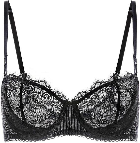 DOBREVA Women's Sexy Lace Push Up Plus Size Bra Sheer Balconette Underwire Unlined | Amazon (US)