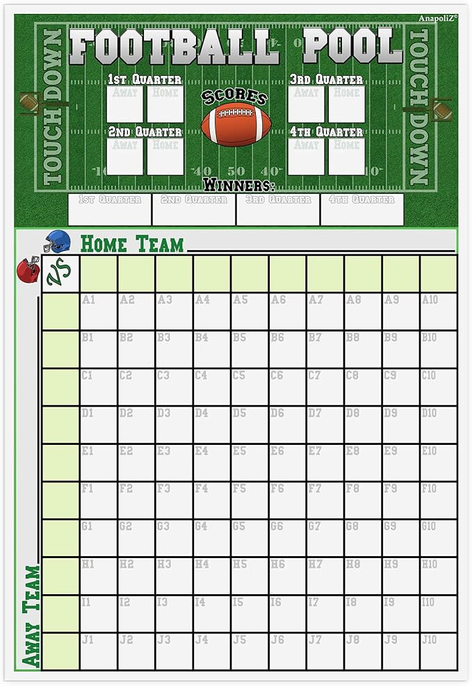 Football Pool Poster | (13” inch x 19”inch) Football Squares Pool Board | Office Pool Footbal... | Amazon (US)