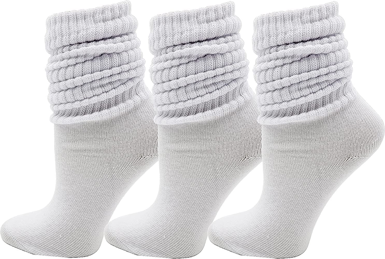 Amazon.com: 3 Pairs Slouch Socks for Women, Soft Extra Long Scrunch Knee High Sock, Bulk Pack (Wh... | Amazon (US)