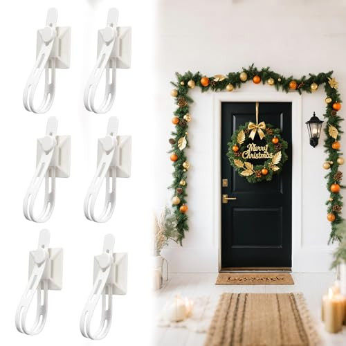 6 PCS Christmas Garland Hangers Garland Ties, Adjustable Wreath Ties for Christmas Door Frame, Staircase, Mantle, Stretchable and Reusable Silicone Hooks Stocking Holders for Fireplace Decoration | Amazon (US)