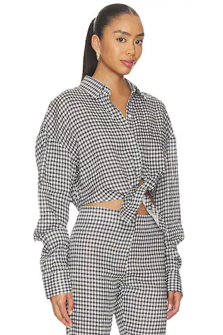 x REVOLVE Linen Shirt Tie Top in Black & White Gingham | Revolve Clothing (Global)