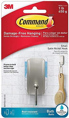 Command Small Bath Hook, Satin Nickel, 1-Hook, 2-Small Water-Resistant Strips, Organize Damage-Fr... | Amazon (US)