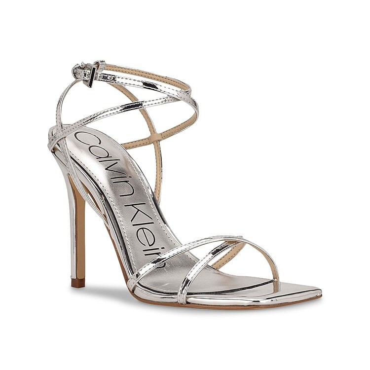 Calvin Klein Tegin Sandal | Women's | Silver Metallic | Size 6.5 | Heels | Sandals | Ankle Strap | Stiletto | DSW