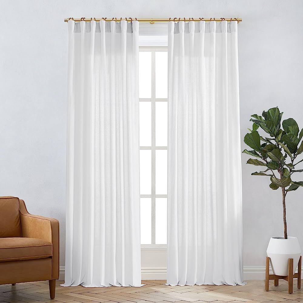 XTMYI White Curtains 96 Inches Long for Living Room Pleated with Heading Tape Hooks Solid Linen L... | Amazon (US)
