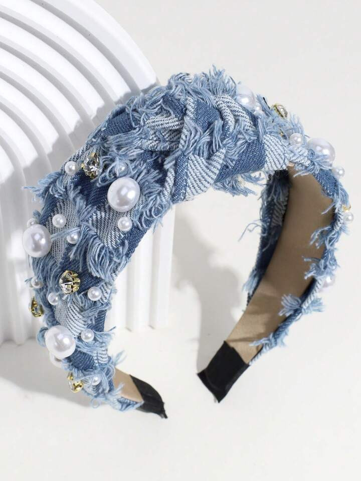 Royal 1pc Women Faux Pearl & Rhinestone Decor Knot Design Fashionable Headband, For Decoration Ti... | SHEIN