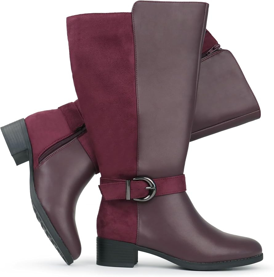 Hawkwell Kniehohe Damen-Stiefel mit extra breitem Waden-Ziehverschluss und seitlichem Rei\u00dfve... | Amazon (DE)