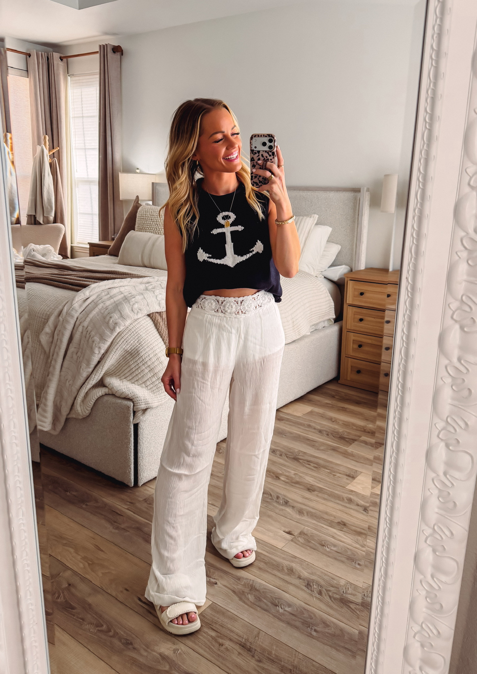 This nautical look is perfect for summer days! The crochet waist beach pants are so breezy and comfortable, and the anchor detail on the sleeveless sweater adds such a cute coastal vibe. Love how the roll neck elevates the whole look. Perfect for beach trips or waterfront dining!

 

 #LTKootd #LTKSeasonal #LTKTravel