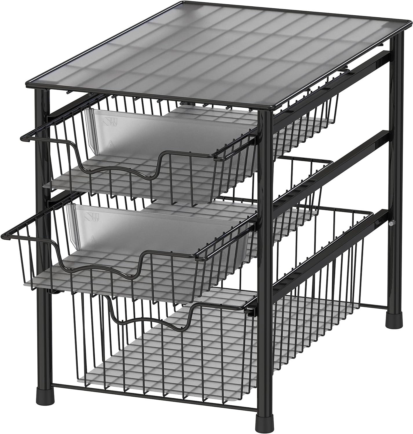 SimpleHouseware Stackable 3 Tier Sliding Basket Organizer Drawer, Black | Amazon (CA)