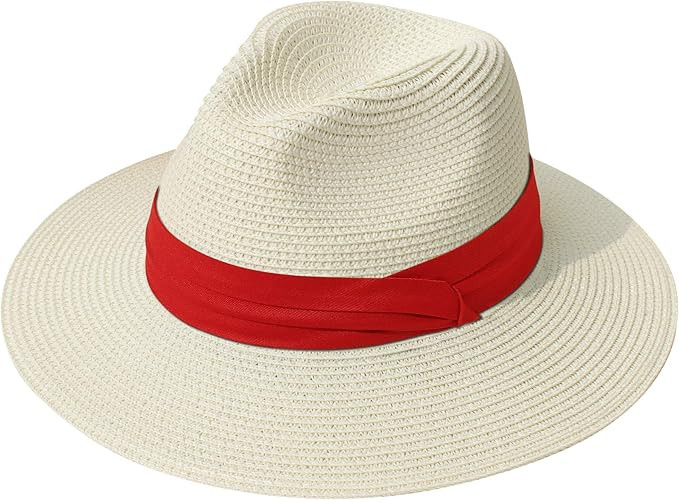 Lanzom Women Wide Brim Straw Panama Roll up Hat Fedora Beach Sun Hat UPF50+ | Amazon (US)