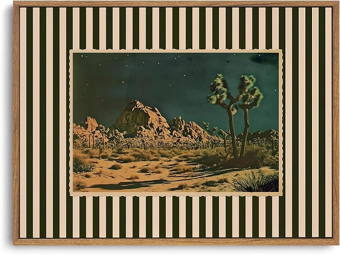ZZLWBKGL Vintage Western Desert Night Framed Wall Art Southwestern Cactus Canvas Wall Art Mid Cen... | Amazon (US)