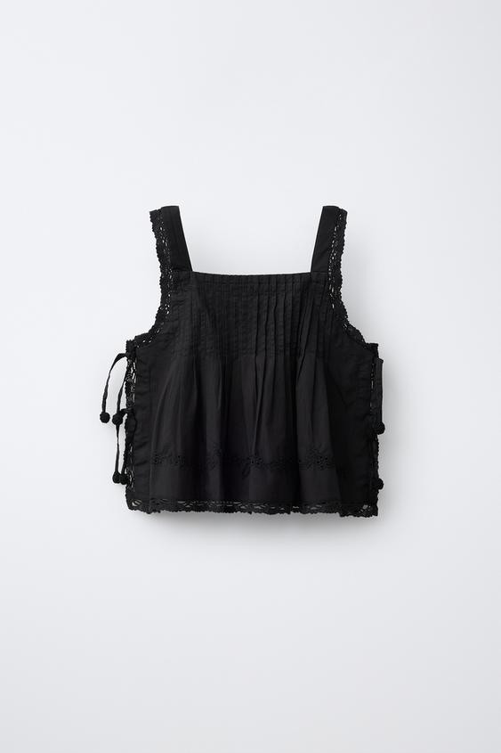 PLEATED EMBROIDERED TOP | Zara US