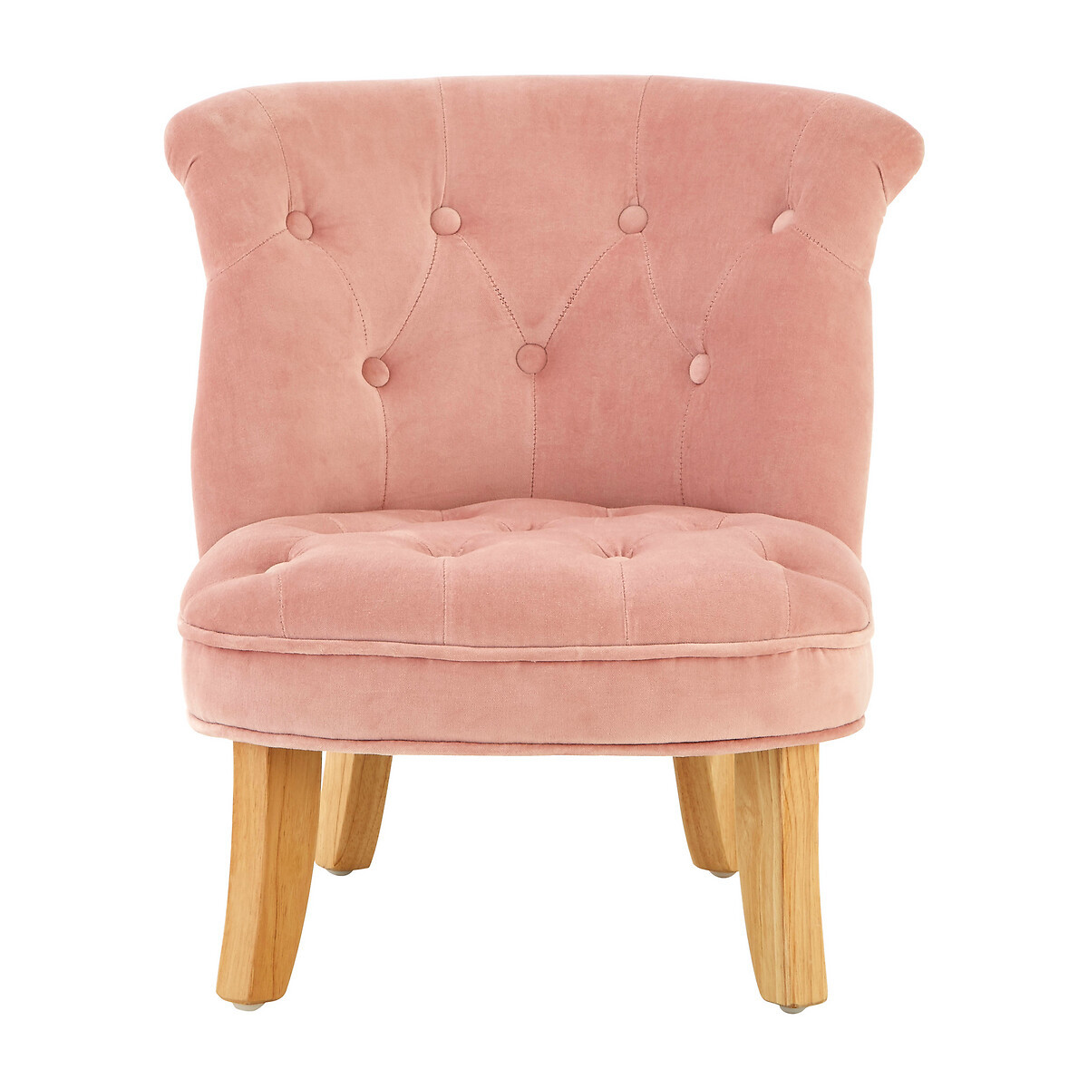 Light Pink Velvet Childrens Chair with Natural Wood Legs | La Redoute (UK)