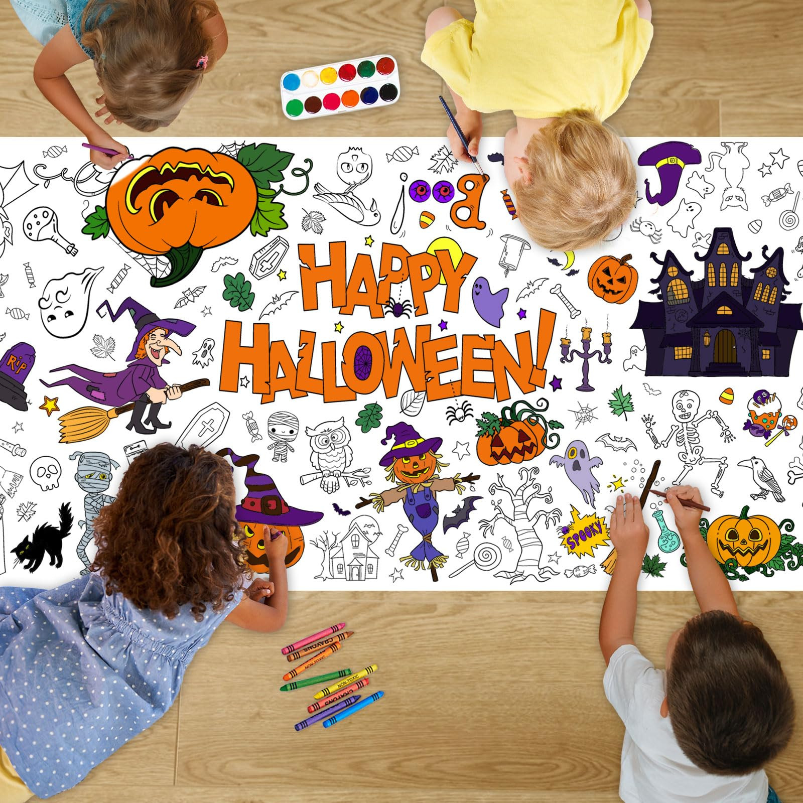 Halloween Crafts for Kids-Giant Coloring Tablecloth Poster 72x30 Inches,Jumbo Coloring Paper Bann... | Amazon (US)