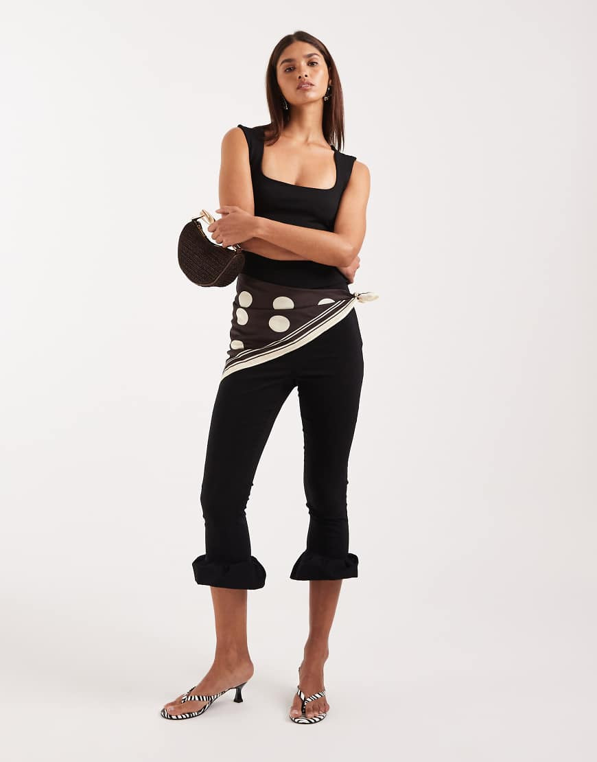 ASOS DESIGN tailored ruffle hem capri pants in black | ASOS (Global)