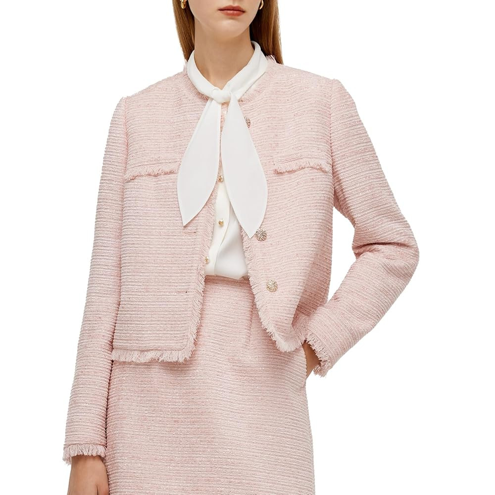 Wool Blend Tweed Blazers for Women Business Casual Knit Blazer Cropped Jacket for Women | Amazon (US)