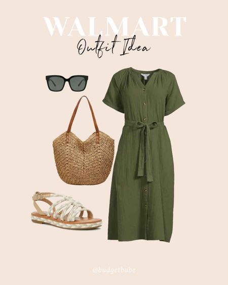 Walmart outfit idea with this cotton shirt dress and braided rope espadrille sandals! #walmartpartner @walmart @walmartfashion #walmartfashion 