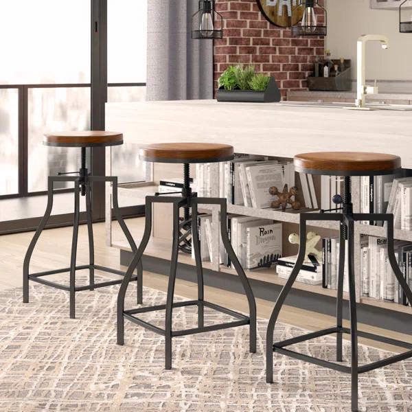 Wisbech Adjustable Height Swivel Bar Stool (Set of 3) | Wayfair North America