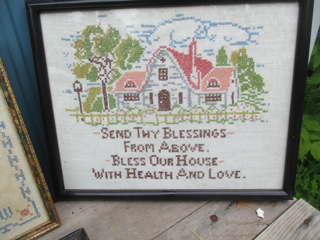 Needle Point Give us Daily, Blessings  Framed Glass Vintage Embroidery vintage CHOICE | Etsy (US)