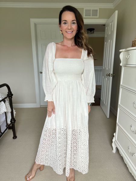 Perfect white dress for family photos or vacation. Fits tts. Has built in slip. 

Eyelet smocked free people Nordstrom summer style party 

#LTKStyleTip #LTKTravel #LTKFamily