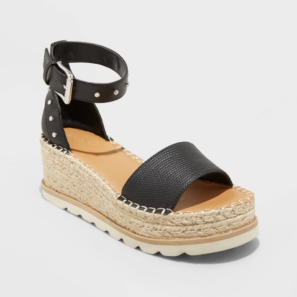 Women's Jean Espadrille Wedges - Universal Thread Black 5 | Target