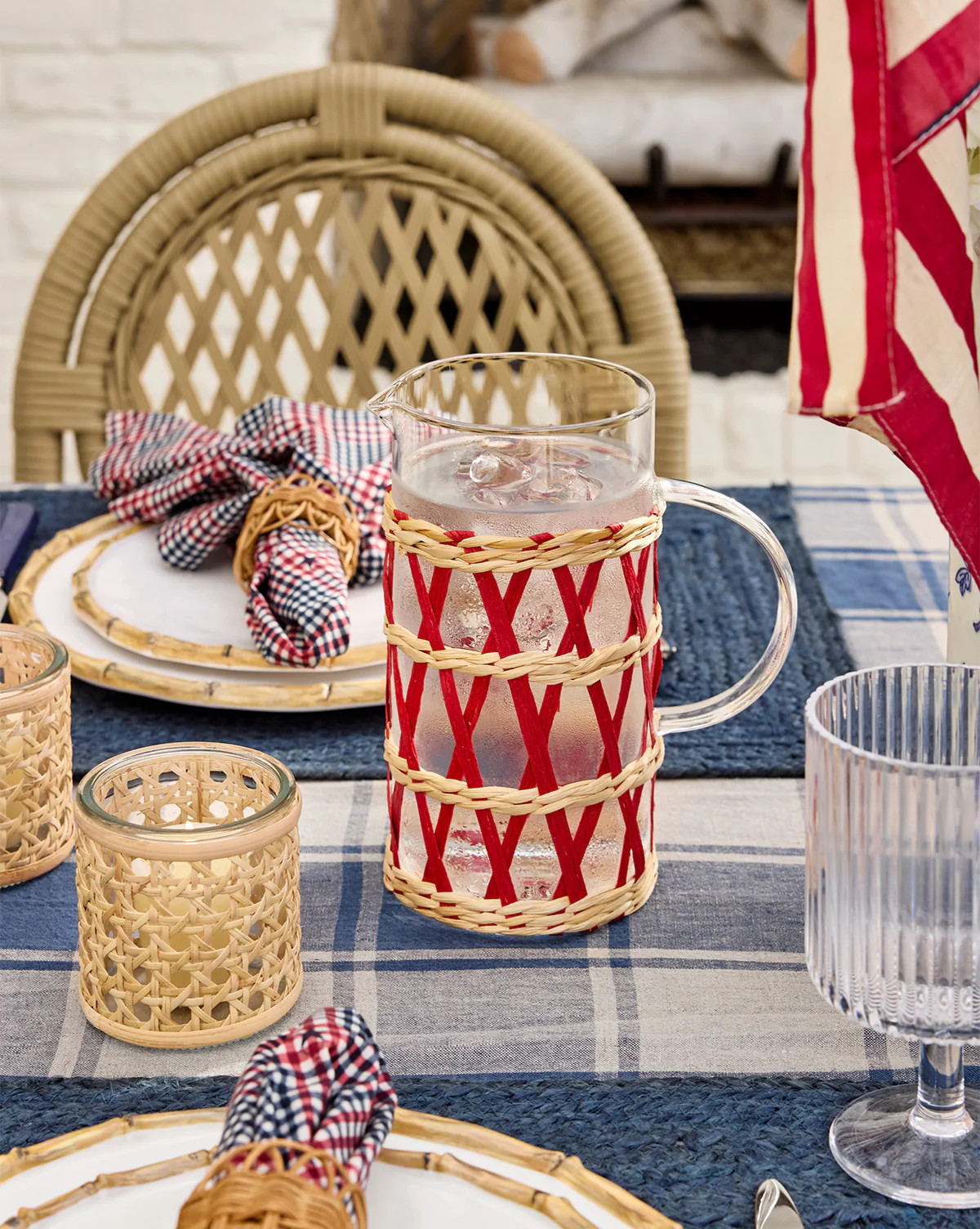 Glass Pitcher in Red & Natural Raffia Sleeve | McGee & Co. (US)