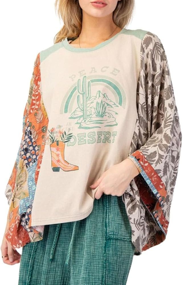 Easel Print Mix Quilted Poncho Top Sage/L | Amazon (US)