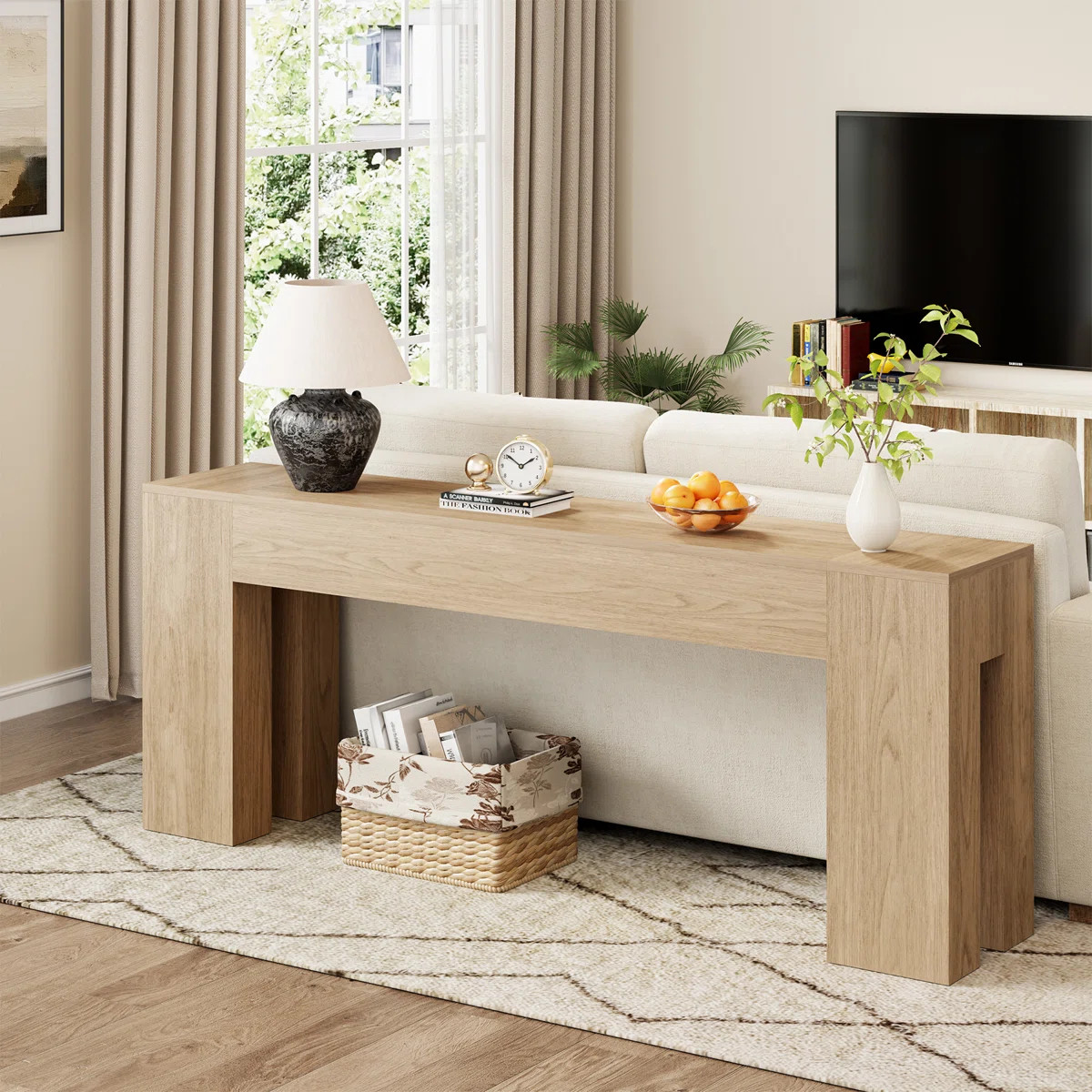 Farmhouse 80-Inch Long Sofa Console Table For Entryway Living Room Hallway Foyer Entrance, Wood B... | Wayfair North America