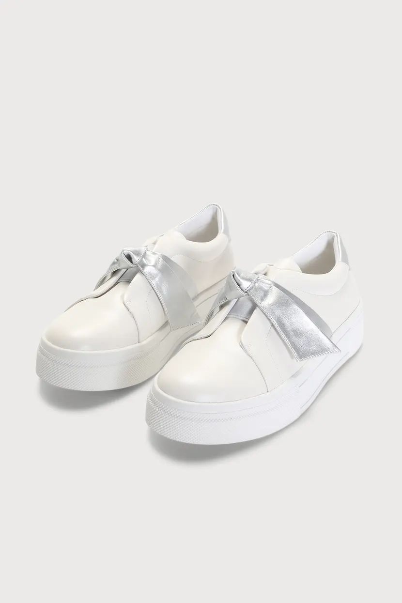 Calissa Silver Bow Flatform Sneakers | Lulus (US)