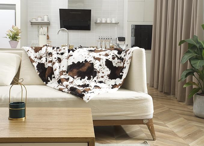 NativeSkins Faux Cowhide Throw Blanket (4.2 x 5.3 ft) - Plush and Cozy Cow Print | Amazon (US)