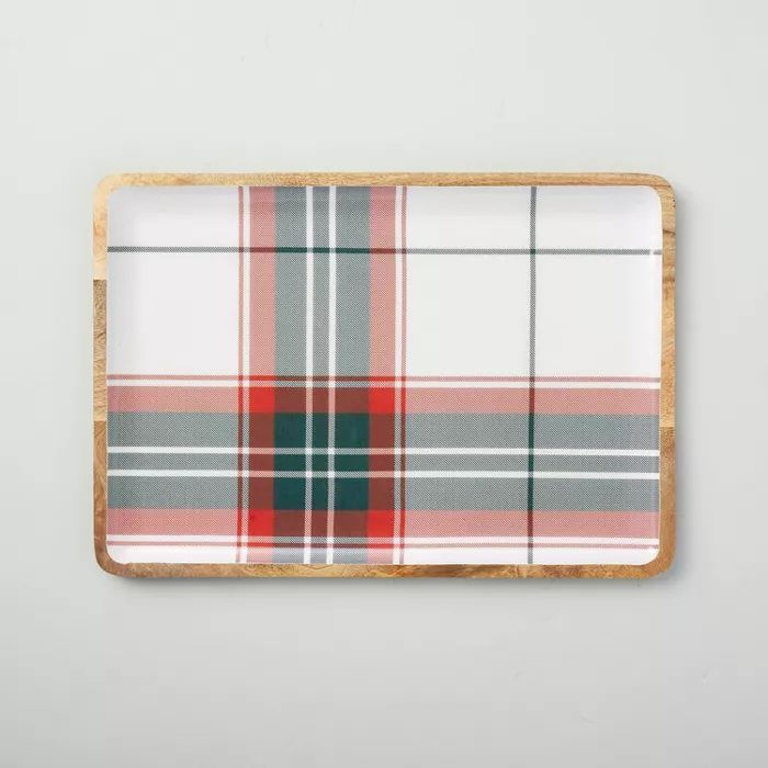 Holiday Plaid Enamel & Wood Serve Tray Red/Green - Hearth & Hand™ with Magnolia | Target