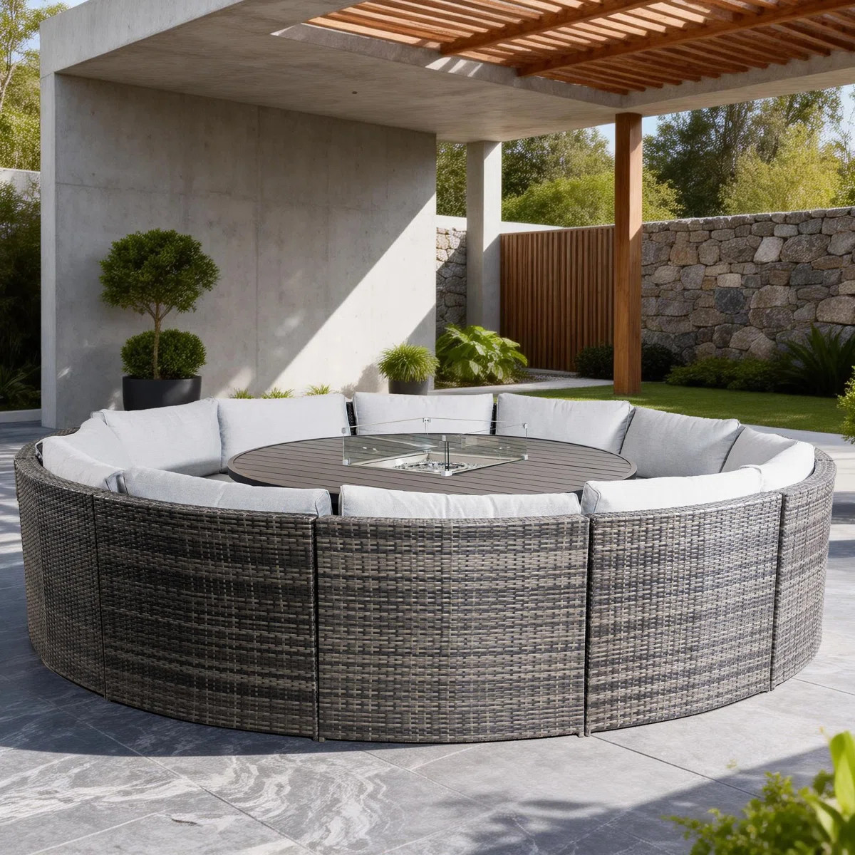 12-Person Conversation Set with Aluminum Fire Pit Table and Cushions | Wayfair North America