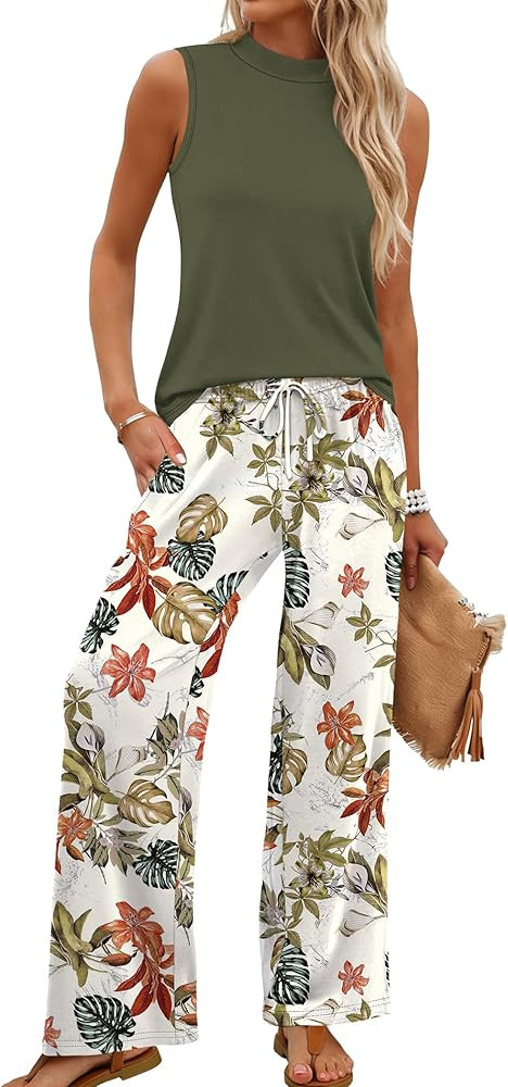 WIHOLL Two Piece Set for Women Summer Spring Outfits Cruise Travel Airport Beach Vacation Mock Ne... | Amazon (US)
