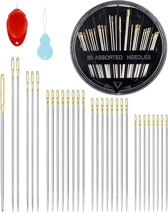 FIVEIZERO 30-Count Steel Needles for Hand Sewing, 6 Sizes Large Eye Embroidery and Hand Quilting ... | Amazon (US)