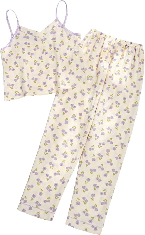 Verdusa Women's 2 Piece Printed Pajama Sets Sleepwear Spaghetti Strap Cami Top and Pants Pj Set | Amazon (US)