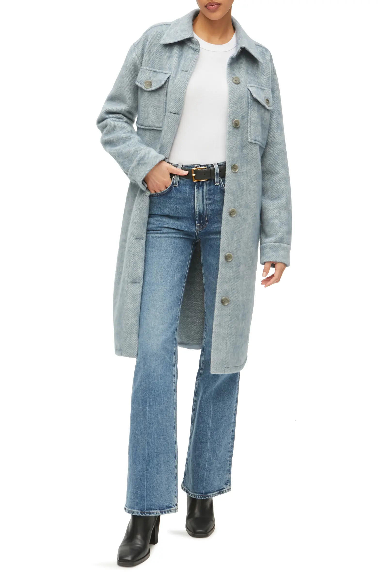 Gwen Herringbone Longline Shirt Jacket | Nordstrom